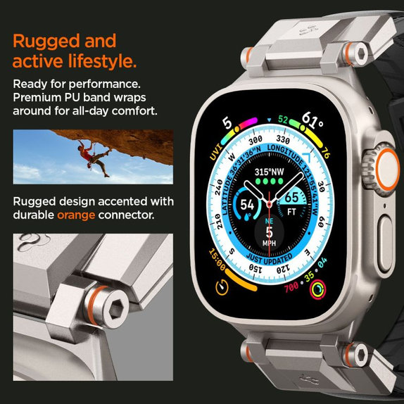 Spigen - Pašček Durapro Armor PU za Apple Watch (42, 44, 45, 49mm), črna