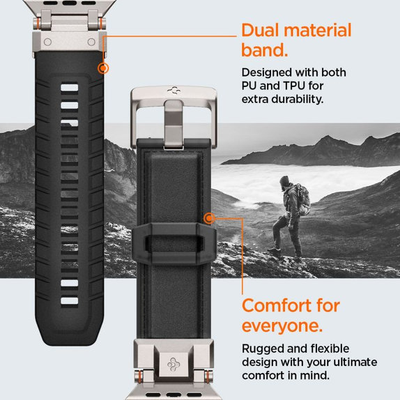 Spigen - Pašček Durapro Armor PU za Apple Watch (42, 44, 45, 49mm), črna
