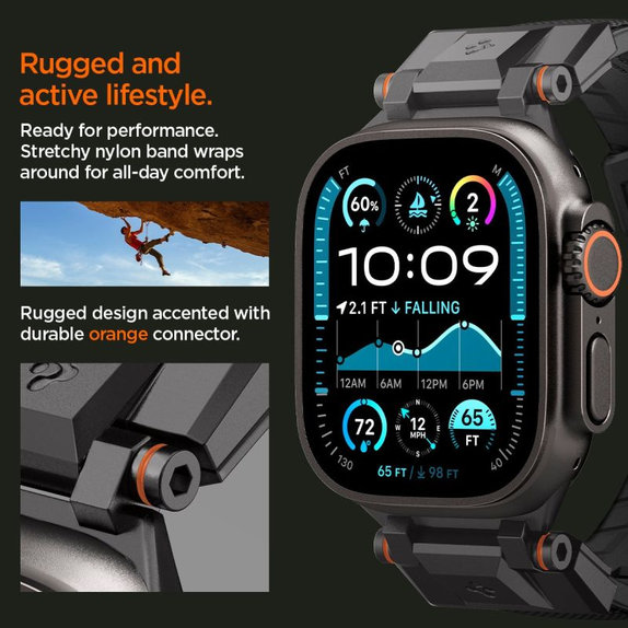 Spigen - Pašček Durapro Armor za Apple Watch (42, 44, 45, 49mm), Black Edition