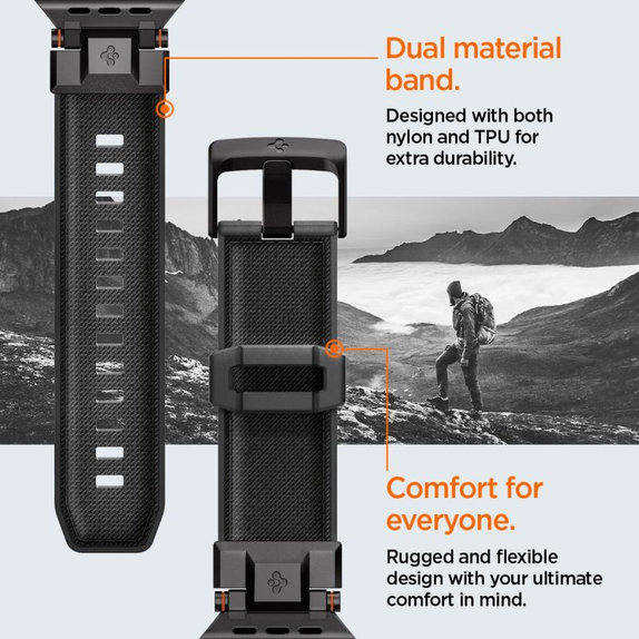 Spigen - Pašček Durapro Armor za Apple Watch (42, 44, 45, 49mm), Black Edition