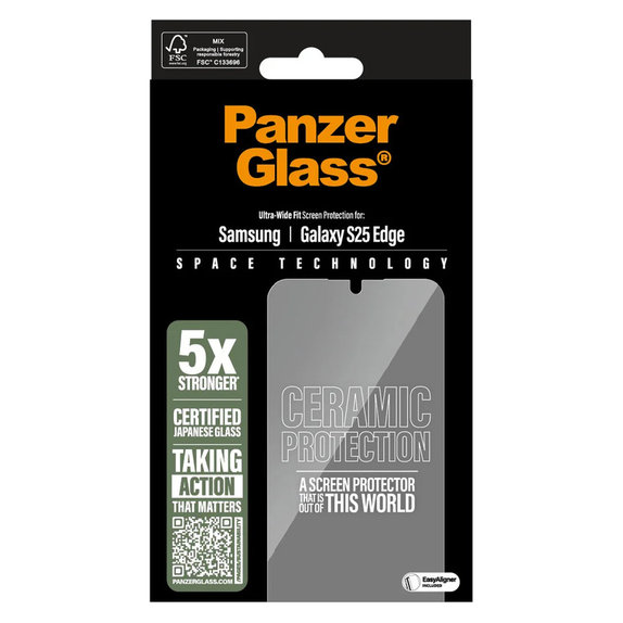 Kaljeno steklo UWF Ceramic z aplikatorjem za Samsung Galaxy S25 Edge, Prozorna, PanzerGlass