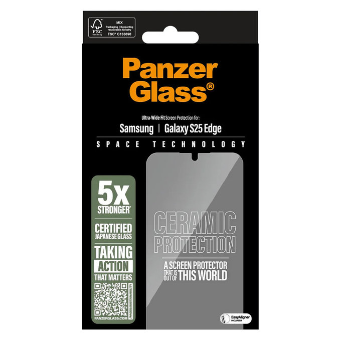 Kaljeno steklo UWF Ceramic z aplikatorjem za Samsung Galaxy S25 Edge, Prozorna, PanzerGlass