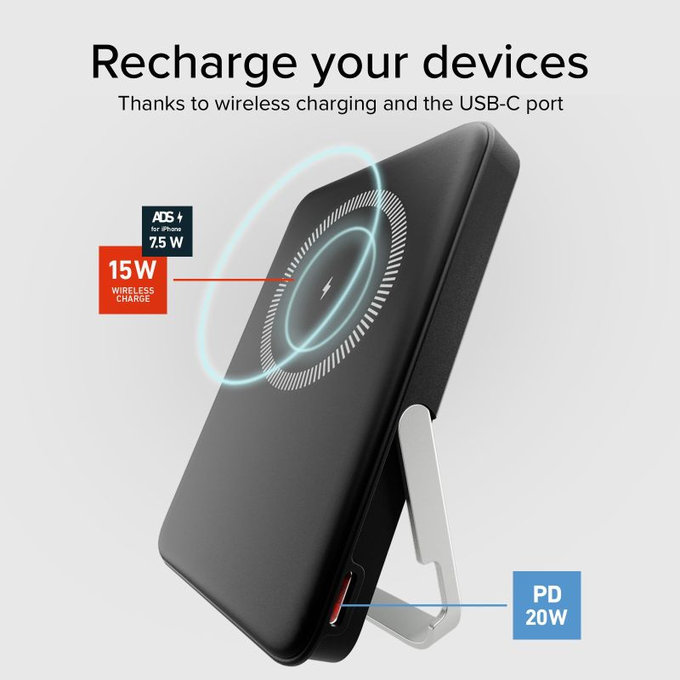 SBS - PowerBank 5000mAh, 20W, Power Delivery, Mag Stand, črna