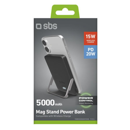 SBS - PowerBank 5000mAh, 20W, Power Delivery, Mag Stand, črna