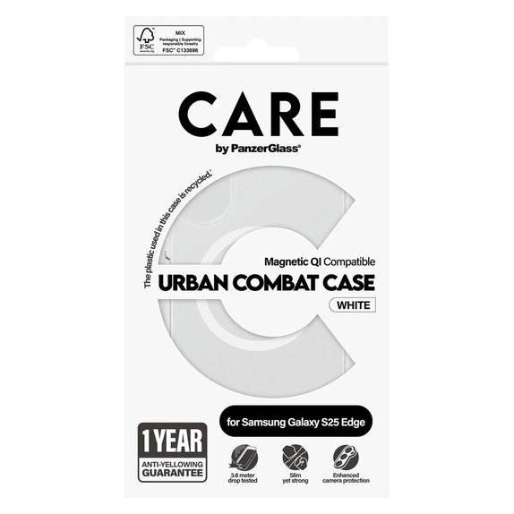 Ovitek Urban Combat z belim QI za Samsung Galaxy S25 Edge, Prozorna, PanzerGlass