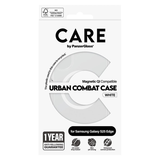 Ovitek Urban Combat z belim QI za Samsung Galaxy S25 Edge, Prozorna, PanzerGlass