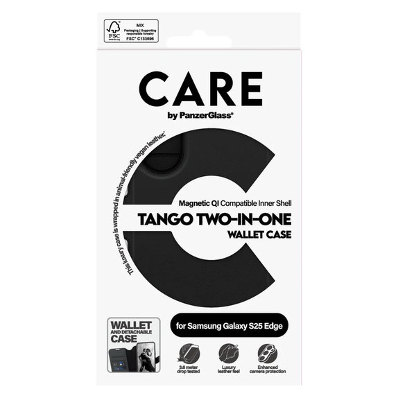 Ovitek Wallet Tango Two-In-One s QI za Samsung Galaxy S25 Edge, Črna, PanzerGlass