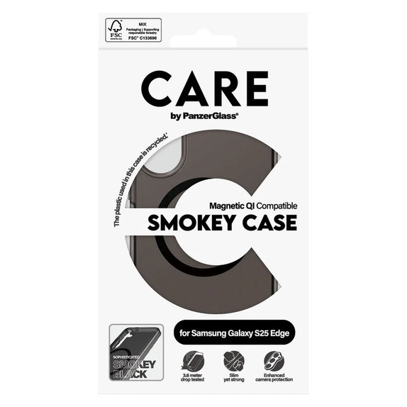 Ovitek Smokey s črnim QI za Samsung Galaxy S25 Edge, Črna, PanzerGlass