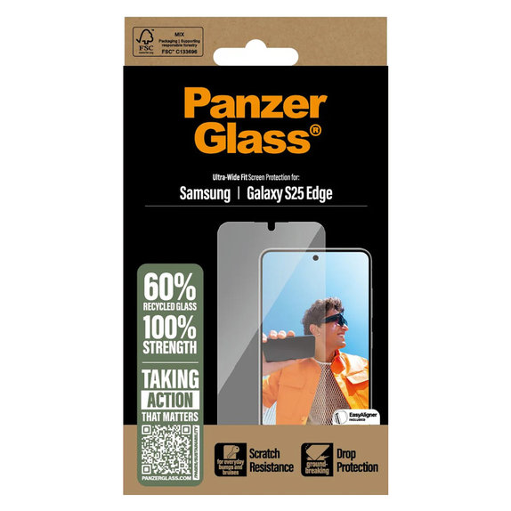 Kaljeno steklo UWF z aplikatorjem za Samsung Galaxy S25 Edge, Prozorna, PanzerGlass