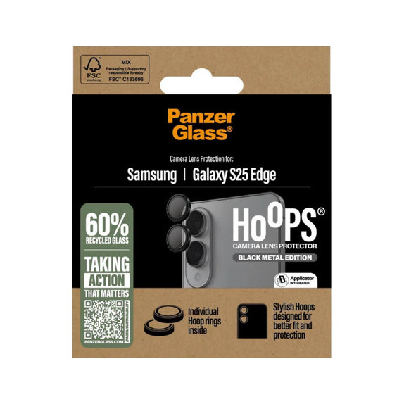 Zaščita objektiva kamere Hoops za Samsung S25 Edge, Črna, PanzerGlass