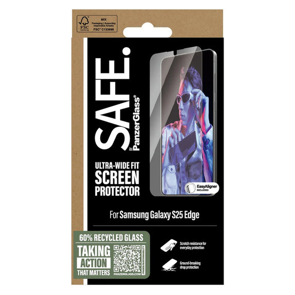 Kaljeno steklo UWF z aplikatorjem za Samsung Galaxy S25 Edge, Prozorna, SAFE by PanzerGlass