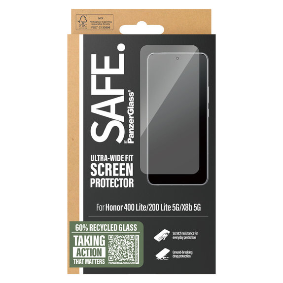Kaljeno steklo UWF za Honor 400 Lite, Črna, SAFE by PanzerGlass