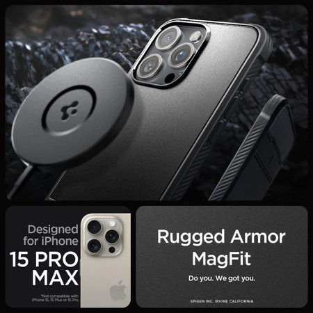 Spigen - Ovitek Rugged Armor z MagSafe za iPhone 15 Pro Max, Matte Black