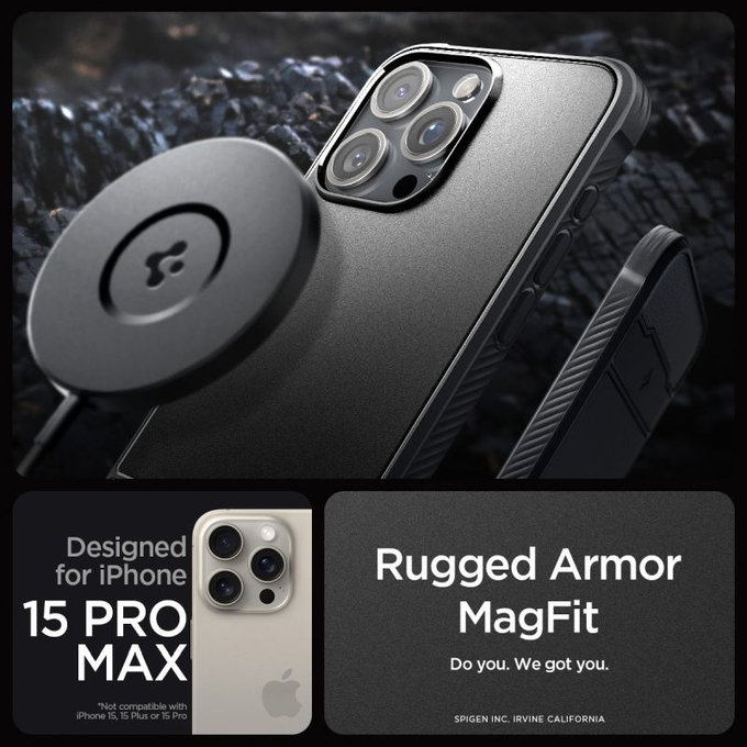 Spigen - Ovitek Rugged Armor z MagSafe za iPhone 15 Pro Max, Matte Black