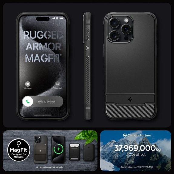 Spigen - Ovitek Rugged Armor z MagSafe za iPhone 15 Pro Max, Matte Black