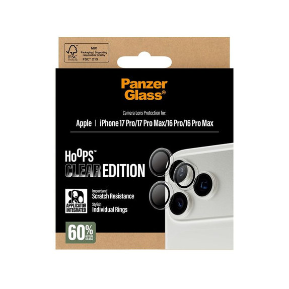 Zaščita objektiva Hoops za iPhone 17 Pro Max/17 Pro/16 Pro Max/16 Pro, transparent, PanzerGlass