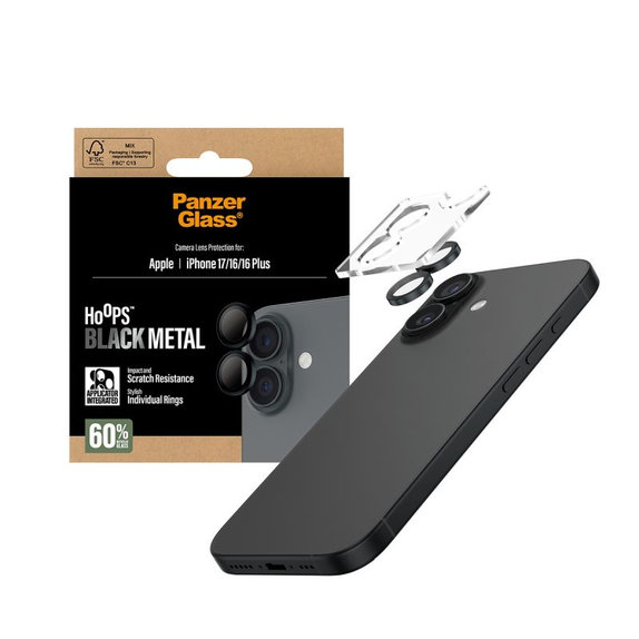 Zaščita objektiva Hoops za iPhone 17/16 Plus/16, črna, PanzerGlass