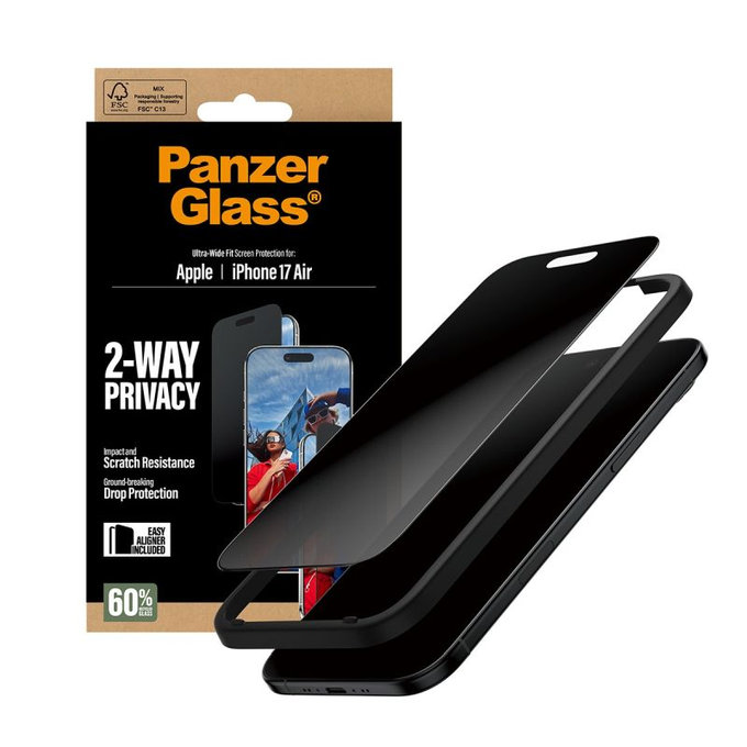 PanzerGlass - Tvrđeno steklo UWF 2-Way Privacy z aplikatorjem za iPhone 17 Air, črna