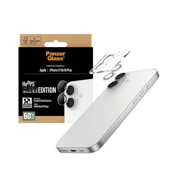PanzerGlass - Zaščitni Ovitek za Objektiv Kamere Hoops za iPhone 16, 16 Plus, 17, transparent