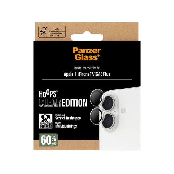 PanzerGlass - Zaščitni Ovitek za Objektiv Kamere Hoops za iPhone 16, 16 Plus, 17, transparent
