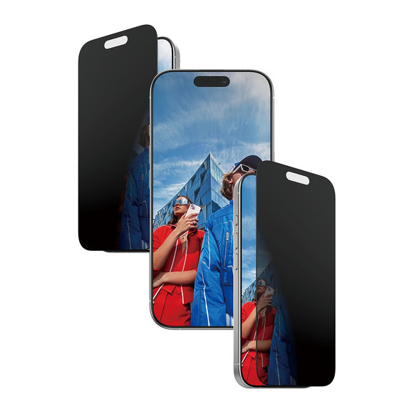 UWF 2-Way Privacy kaljeno steklo s Fastfit za iPhone 17/16 Pro, Črna, PanzerGlass
