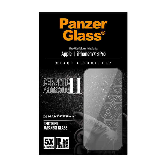 UWF Ceramic II kaljeno steklo s Fastfit za iPhone 17/16 Pro, Črna, PanzerGlass
