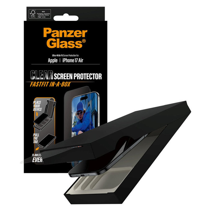 Kaljeno steklo UWF s Fastfit za iPhone 17 Air, Črna, PanzerGlass