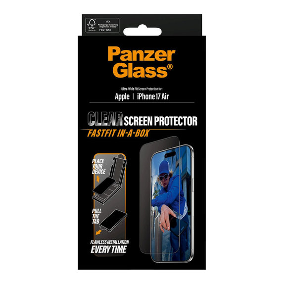 Kaljeno steklo UWF s Fastfit za iPhone 17 Air, Črna, PanzerGlass