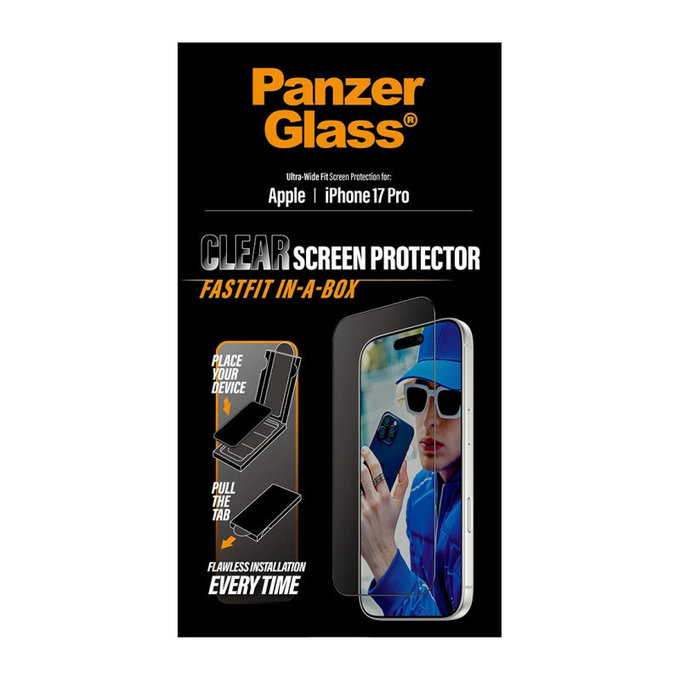 UWF kaljeno steklo s Fastfit za iPhone 17 Pro, Črna, PanzerGlass