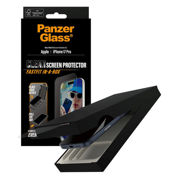 UWF kaljeno steklo s Fastfit za iPhone 17 Pro, Črna, PanzerGlass
