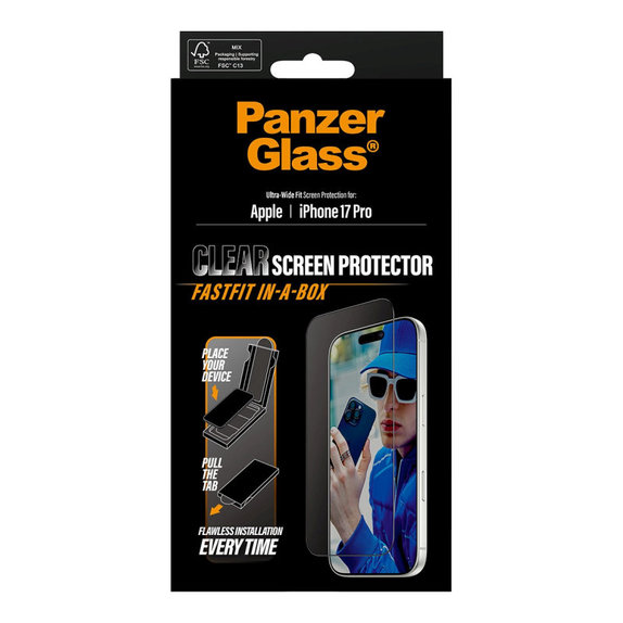 UWF kaljeno steklo s Fastfit za iPhone 17 Pro, Črna, PanzerGlass