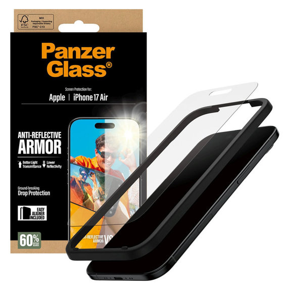 Kaljeno steklo Anti-Reflective z aplikatorjem za iPhone 17 Air, Črna, PanzerGlass