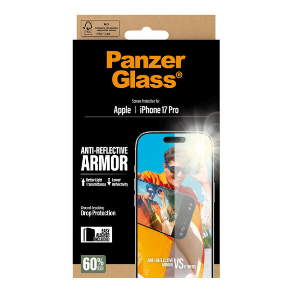Kaljeno steklo Anti-Reflective z aplikatorjem za iPhone 17 Pro, Črna, PanzerGlass