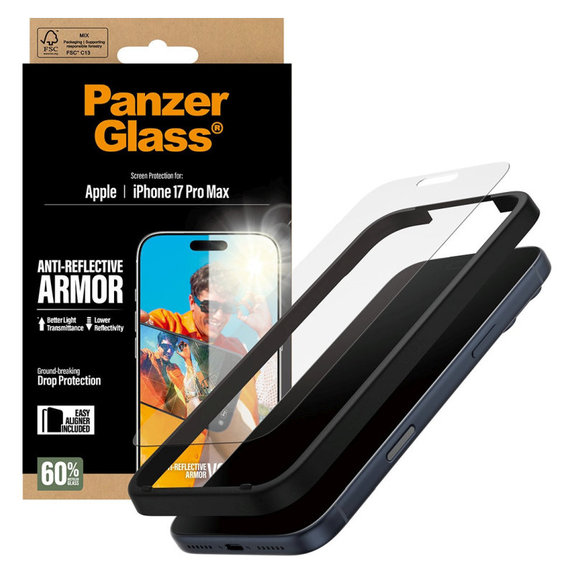 Kaljeno steklo Anti-Reflective z aplikatorjem za iPhone 17 Pro Max, Črna, PanzerGlass