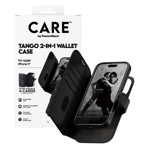 Ovitek Wallet Tango Two-In-One z MagSafe za iPhone 17, Črna, CARE