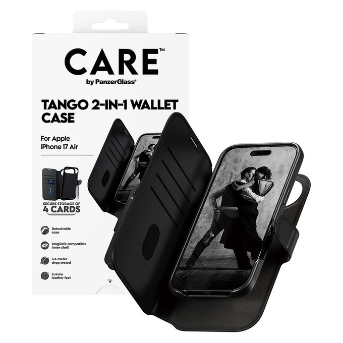 Ovitek Wallet Tango Two-In-One z MagSAFE by PanzerGlass za iPhone Air, Črna, PanzerGlass