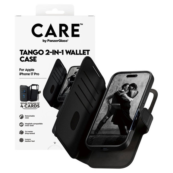 Ovitek Wallet Tango Two-In-One z MagSafe za iPhone 17 Pro, Črna, CARE