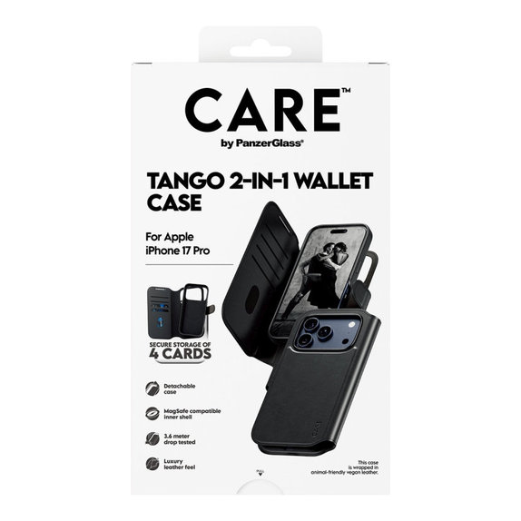 Ovitek Wallet Tango Two-In-One z MagSafe za iPhone 17 Pro, Črna, CARE