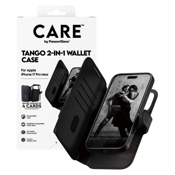 Ovitek Wallet Tango Two-In-One z MagSafe za iPhone 17 Pro Max, črn, PanzerGlass