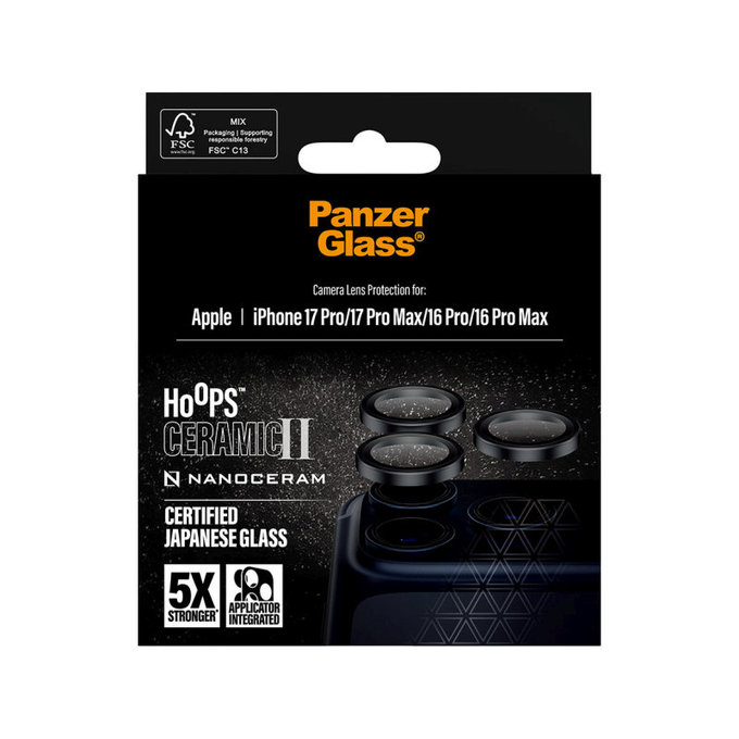 Zaščita objektiva Hoops Ceramic II za iPhone 17 Pro Max/17 Pro/16 Pro Max/16 Pro, črna, PanzerGlass