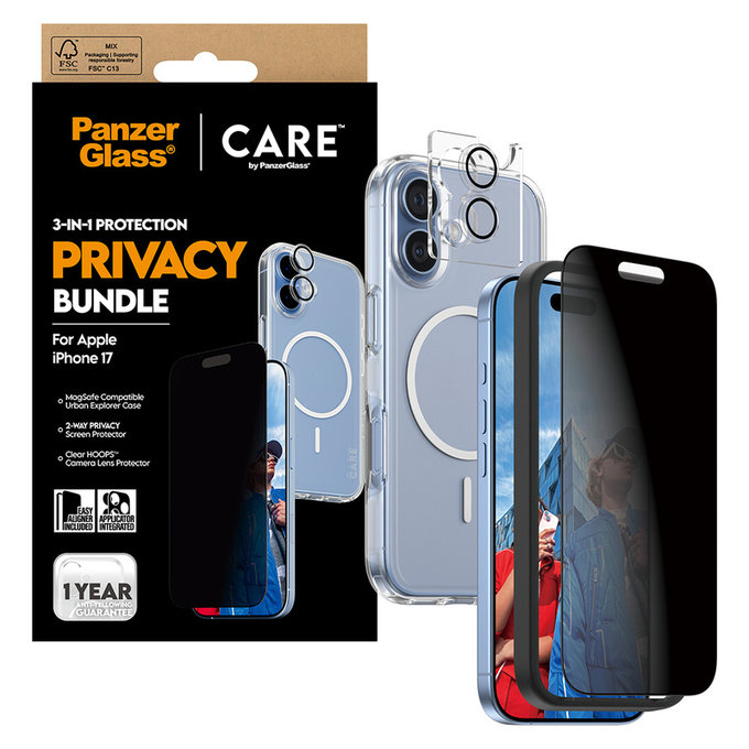 Bundle 3v1 Privacy za iPhone 17, PanzerGlass