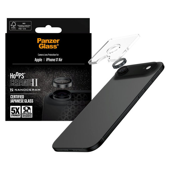Zaščita objektiva kamere Hoops Ceramic II za iPhone 17 Air, Črna, PanzerGlass