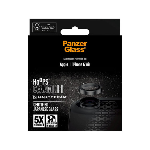 Zaščita objektiva kamere Hoops Ceramic II za iPhone 17 Air, Črna, PanzerGlass