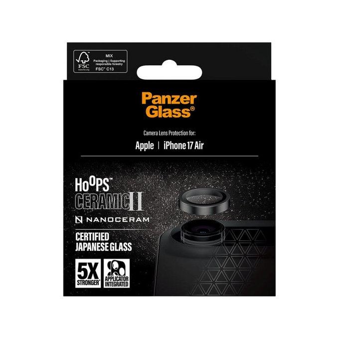 Zaščita objektiva kamere Hoops Ceramic II za iPhone 17 Air, Črna, PanzerGlass
