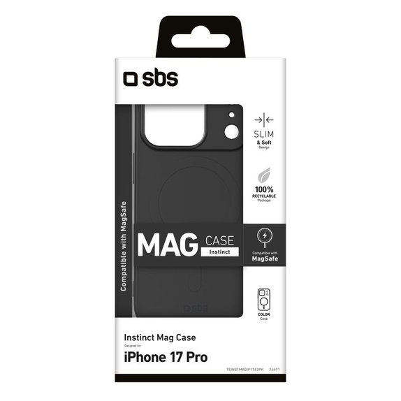 SBS - Etui Instinct Mag kompatibilno z MagSafe za iPhone 17 Pro, črna