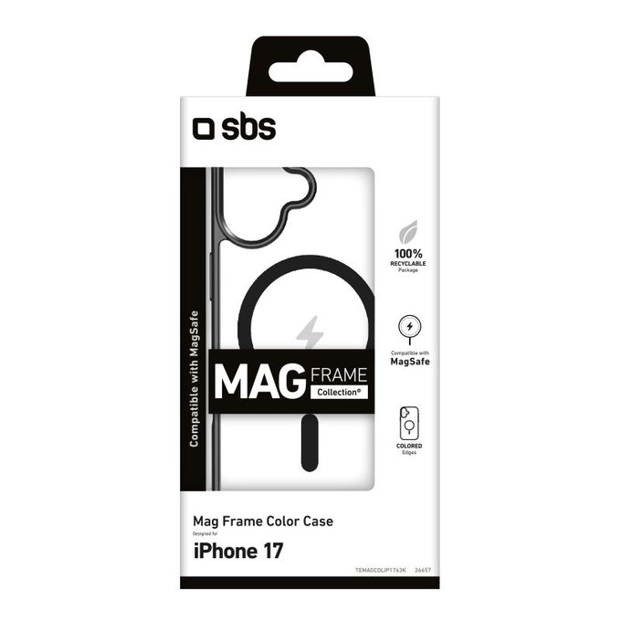 SBS - Etui Mag Frame kompatibilno z MagSafe za iPhone 17, črna