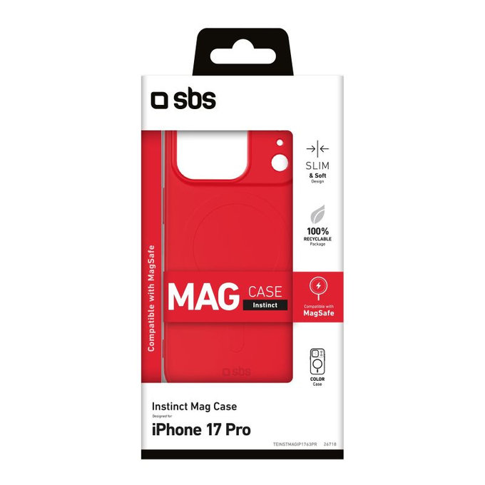SBS - Etui Instinct Mag kompatibilno z MagSafe za iPhone 17 Pro, rdeč