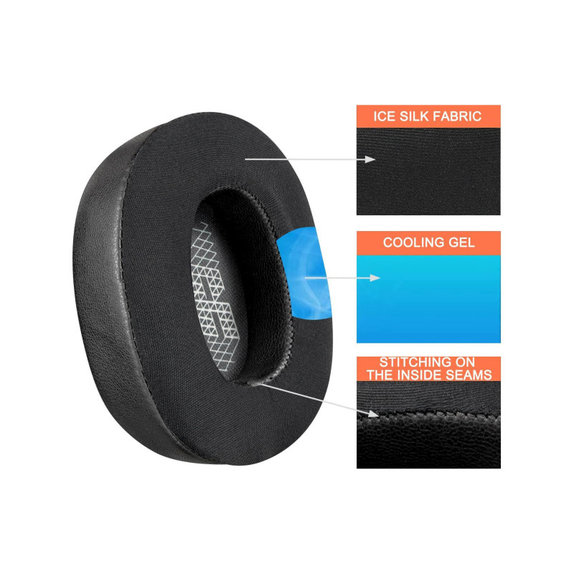 Nadomestne blazinice za ušesa za JBL Live 650, 660, E65, Spominska pena + Usnje + Tekstil, Črne, Hlajeni gel, 1 Par