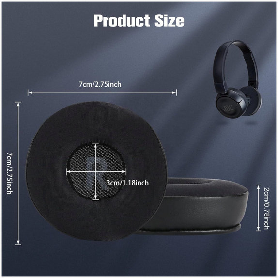 Nadomestne blazinice za ušesa za JBL JR300, T450BT, T500BT, T600, Spominska pena + Usnje + Tekstil, Črne, Hlajeni gel, 1 Par