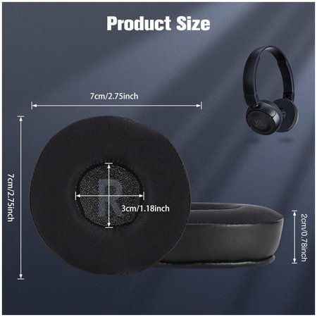 Nadomestne blazinice za ušesa za JBL JR300, T450BT, T500BT, T600, Spominska pena + Usnje + Tekstil, Črne, Hlajeni gel, 1 Par